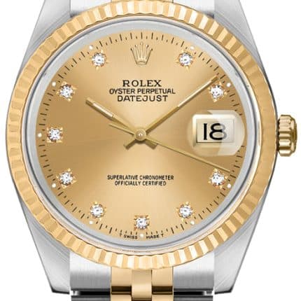 17998869 RolexDatejust36mm2Tone18kYellowGold StainlessSteelChampagneGoldFactoryDiamondDialFlutedBezelJubileeWatch16013