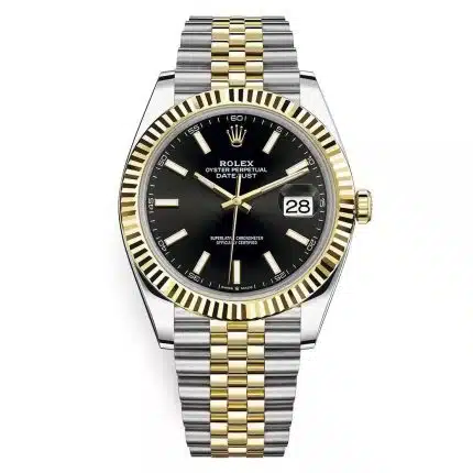 17998870 RolexDatejust41mm2ToneStainlessSteel 18kYellowGoldFlutedBezelBlackColorDialJubileeBandWatch126333