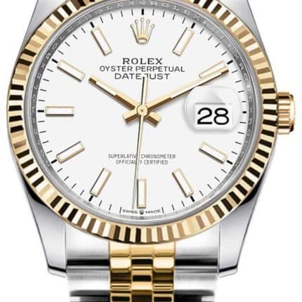 18025437 RolexDatejust41mm2Tone18kYellowGold StainlessSteelFlutedBezelWhiteDialJubileeSteelWatch126333