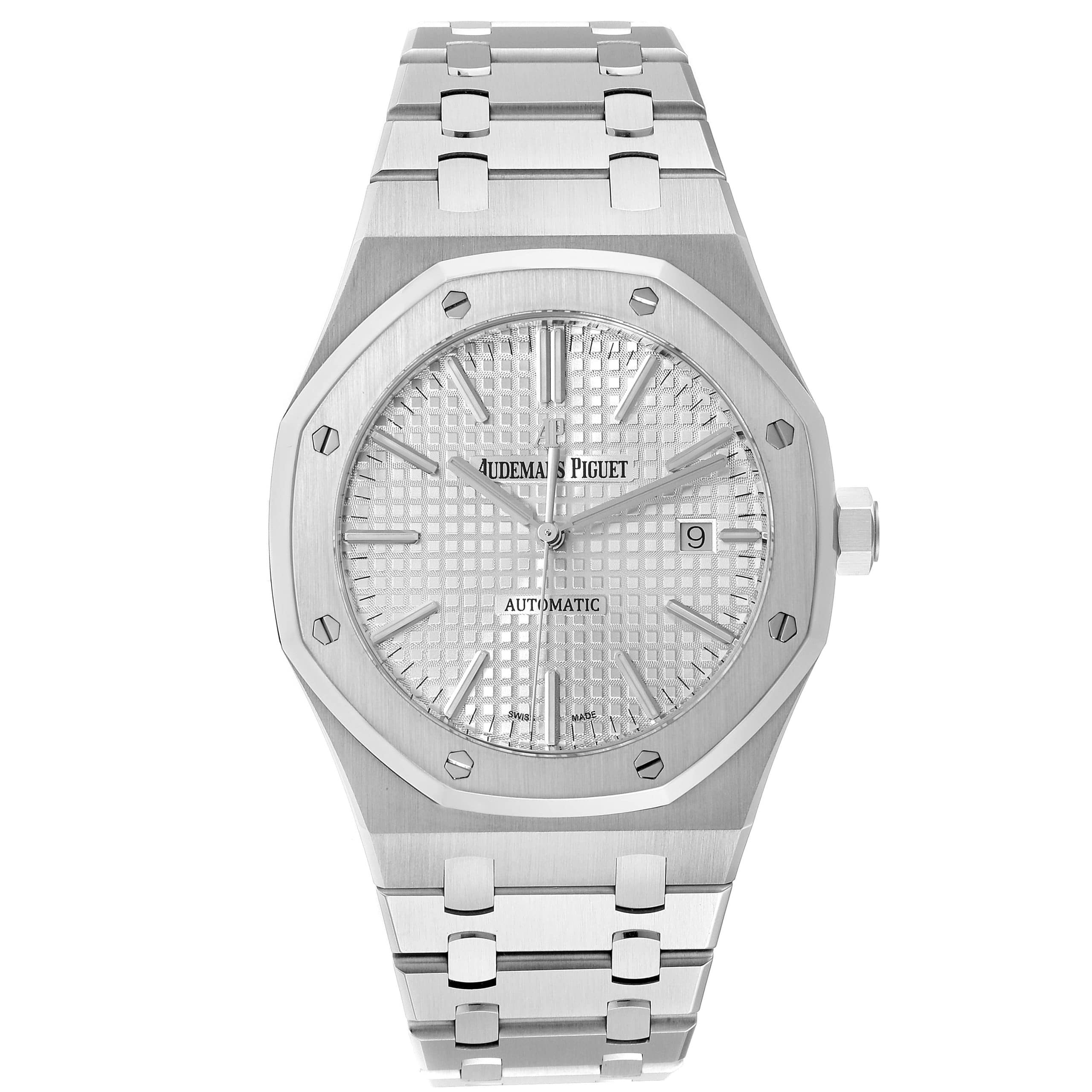 18025481 audemars piguet royal oak white dial steel mens watch 15400st box card 36754 a567c scaled