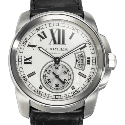 18025738 CartierCalibre42mmSilverDialBlackLeatherStrapWatch3389