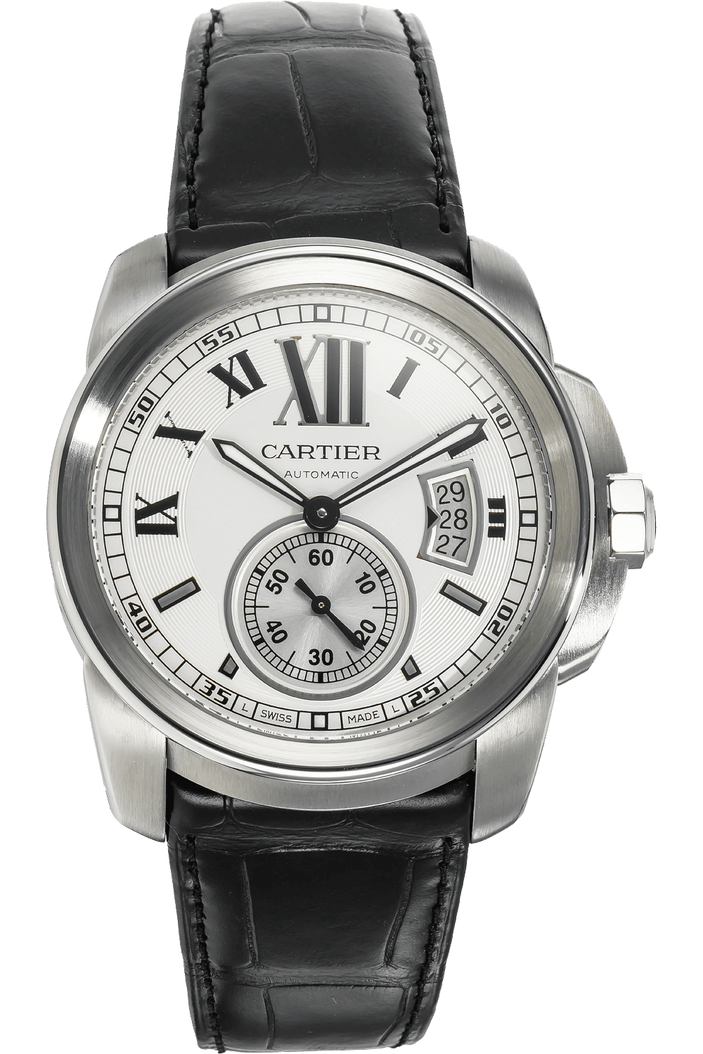 18025738 CartierCalibre42mmSilverDialBlackLeatherStrapWatch3389