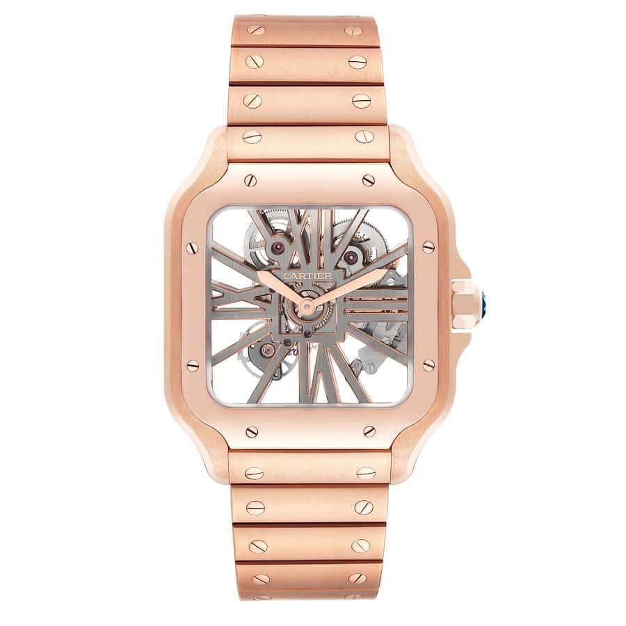 18041093 cartier santos 18k rose gold skeleton dial mens watch whsa0016 box card 63005 a901a34f3b md