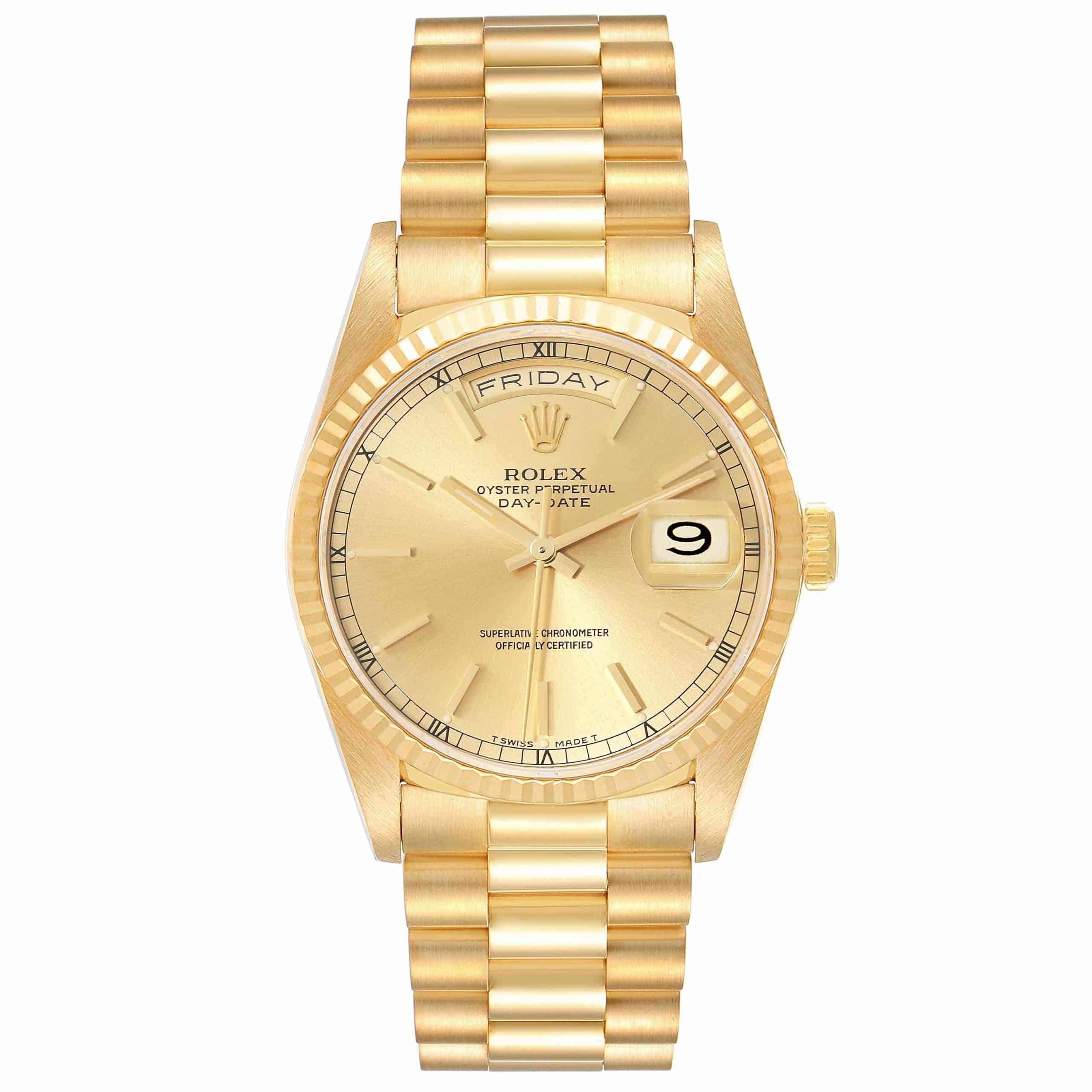 18041868 rolex president day date yellow gold champagne dial mens watch 18238 59735 04214 scaled