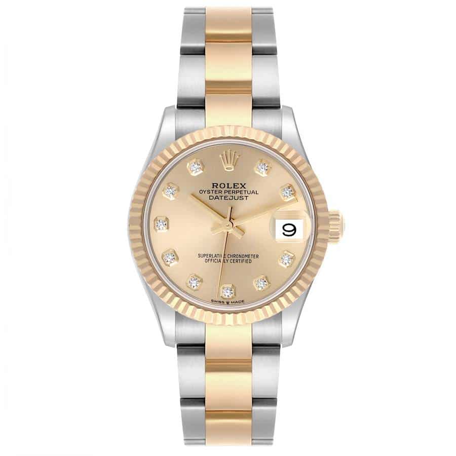 18051297 rolex datejust midsize steel yellow gold diamond dial ladies watch 278273 67394 27711 md