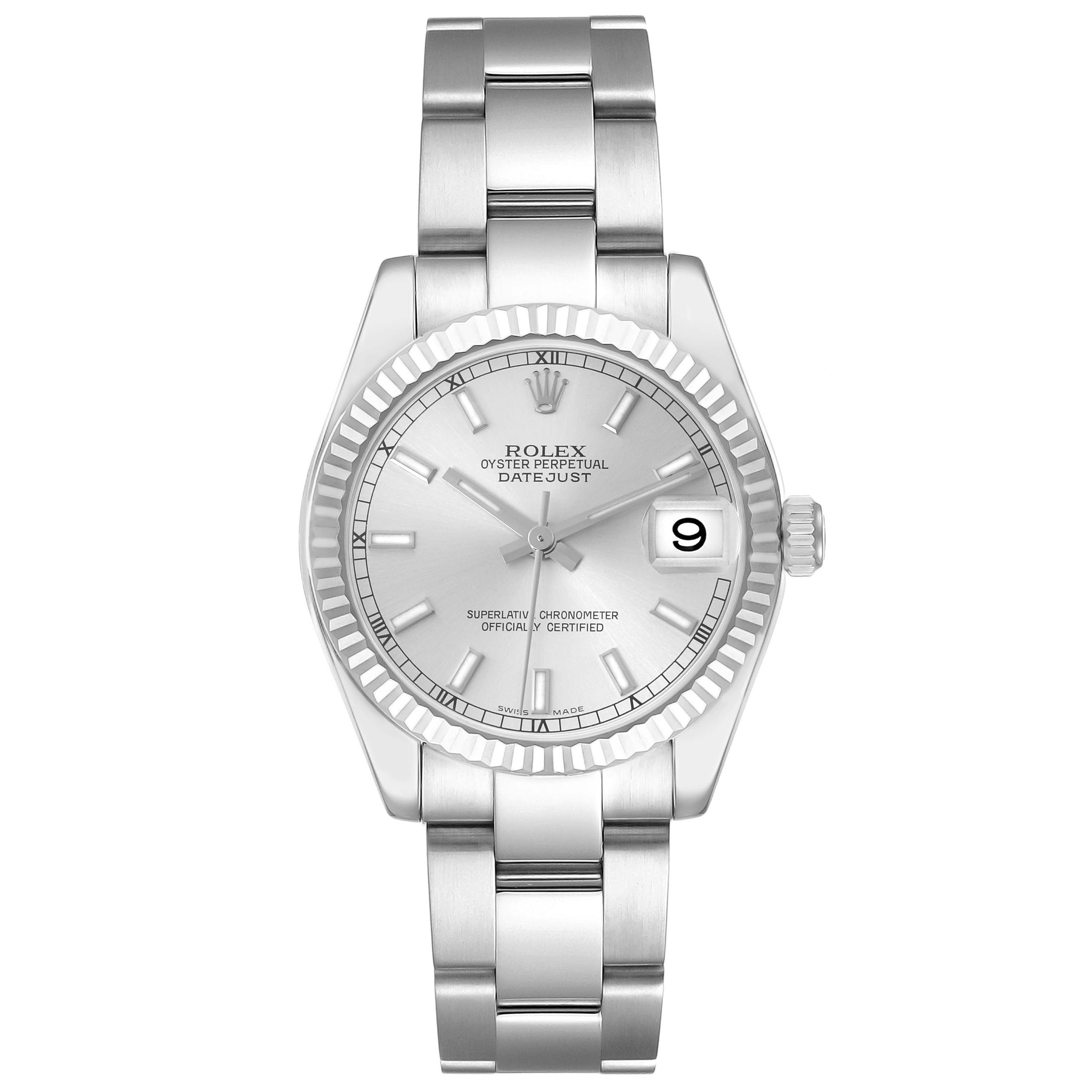 Rolex Datejust 31mm Stainless Steel 18k White Gold Fluted Bezel Silver Factory Dial Oyster Watch 178274