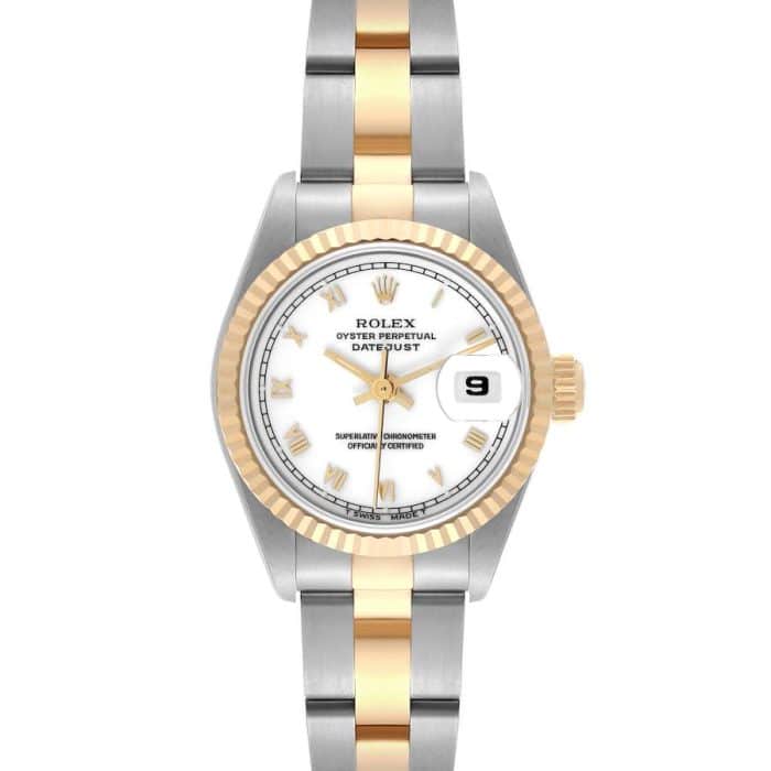 18114065 rolex datejust white roman dial steel yellow gold ladies watch 69173 64634 e504f md