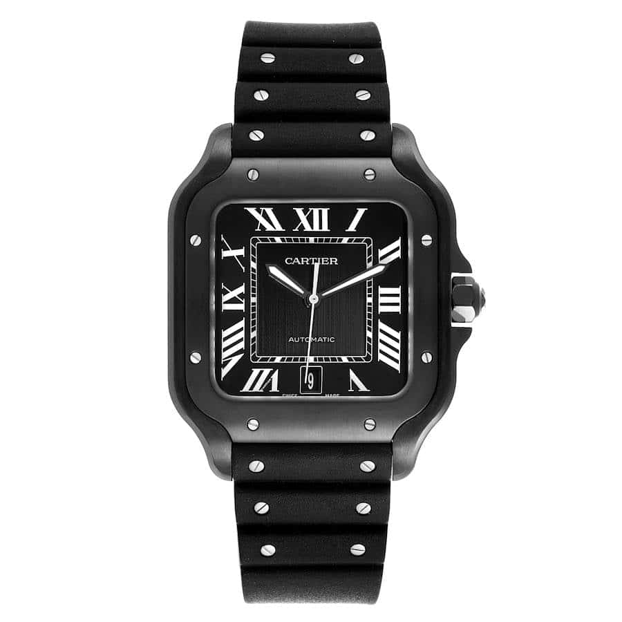 18114067 cartier santos black dial rubber strap steel mens watch wssa0039 box card 66118 5844b md