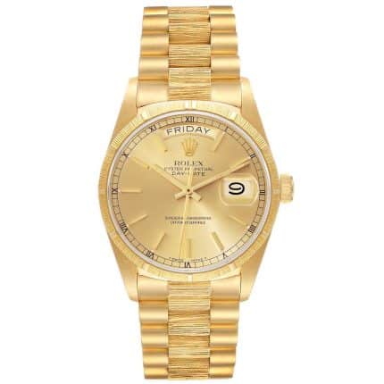 18115437 RolexDayDatePresident36mm18kYellowGoldBarkFinishBezel BandChampagneDialWatch18078