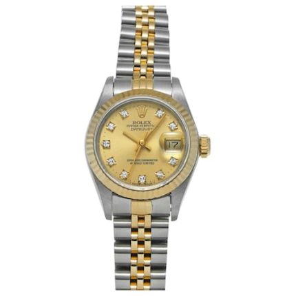 Rolex Datejust 26mm 2-Tone 18k Yellow Gold & Stainless Steel Champagne Diamond Dial Jubilee Band Watch 69173G