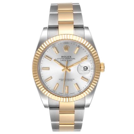 Rolex Datejust II 41mm 2 Tone Stainless Steel & 18k Yellow Gold Fluted Bezel Black Color Dial Oyster Band Watch 126333