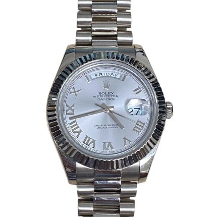 Rolex Day Date President 41mm 18k White Gold Fluted Bezel Silver Dial with Roman Watch 218239