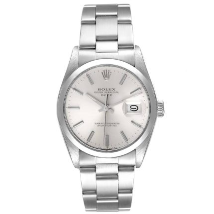 Rolex Oyster Perpetual Date 34mm Silver Dial SS Smooth Bezel Oyster Band Stainless Steel Watch 15200