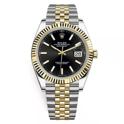 Rolex Datejust 41mm 2 Tone Stainless Steel & 18k Yellow Gold Fluted Bezel Black Color Dial Jubilee Band Watch 126333