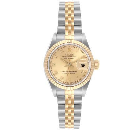 Rolex Datejust 26mm 2-Tone 18k Yellow Gold & Stainless Steel Gold Roman Dial 18k YG Fluted Bezel Jubilee Band Watch 69173