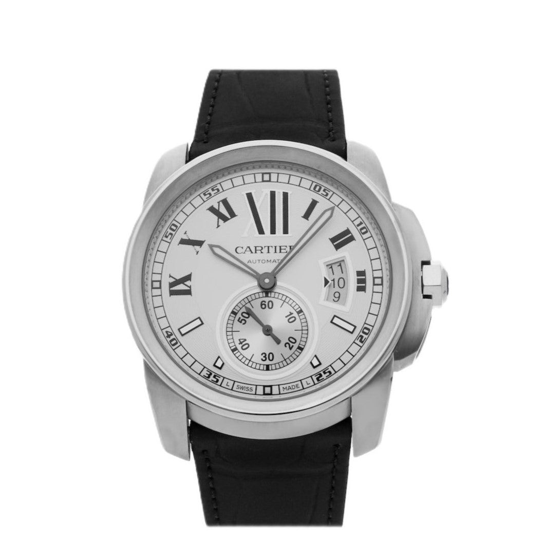 Cartier Calibre 42mm White Dial Black Leather Strap Watch W7100037 - FS ...