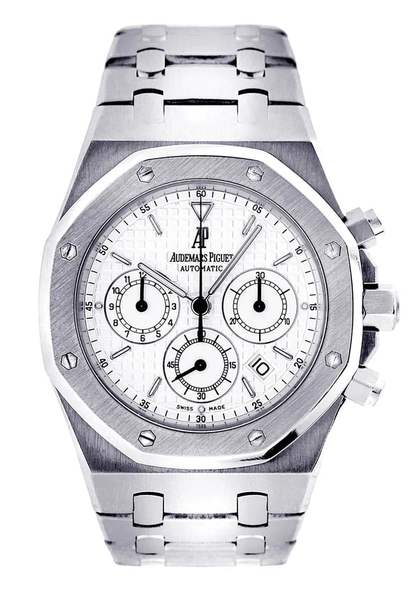 AudemarsPiguet39mmRoyalOakChronographWhiteDialStainlessSteelWatch25860ST