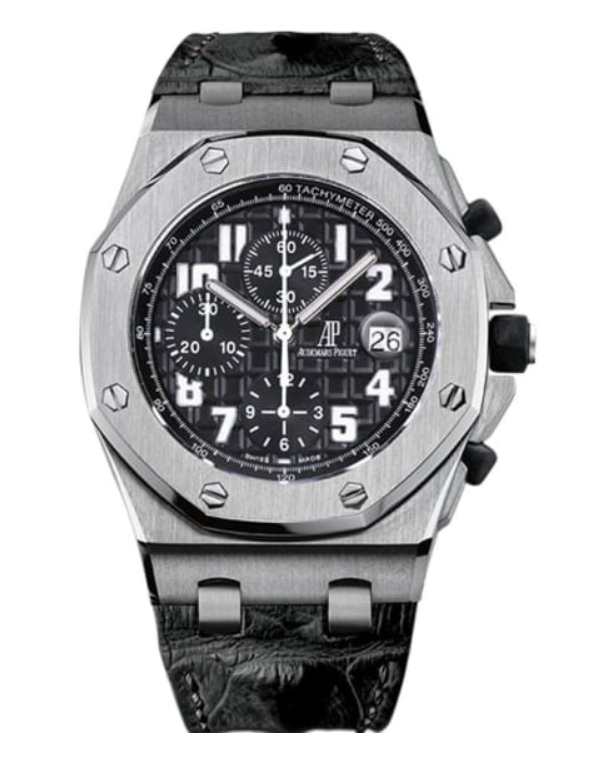 AudemarsPiguet42mmRoyalOakOffshoreBlackDialBlackLeatherStrapWatch26170ST