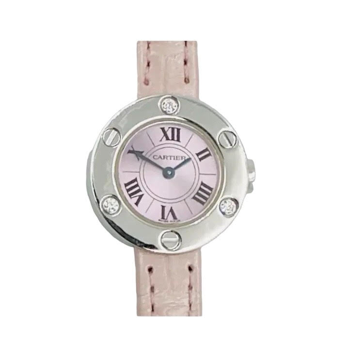 CartierLadiesLove23mmQuartz18kWhiteGoldcasePinkDialLeatherBandWatch2974