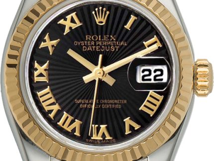 RolexDatejust26mm18kYellowGold StainlessSteelBlackRomanDialJubileeWatch179173