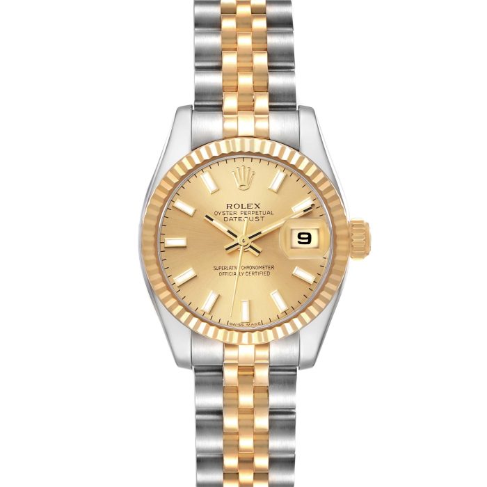 RolexDatejust26mm18kYellowGold StainlessSteelChampagneDialJubileeWatch179173 scaled