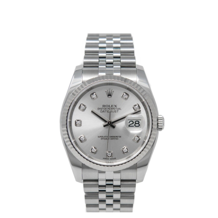 Rolex Datejust 36mm Stainless Steel 18k White Gold Dia Bezel Indulge in luxury with the Rolex Datejust 36mm, featuring a Stainless Steel and 18k White Gold case, adorned with a Diamond Bezel. Contact us at (832) 642-5664.