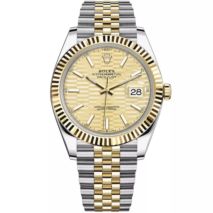 RolexDatejust41mm2Tone18kYellowGold StainlessSteelFlutedBezelGoldFlutedMotifDialJubileeSteelWatch126333