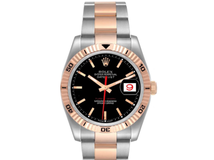 RolexDatejustTurnograph36mm2Tone18kRoseGold StainlessSteelBlackDialFlutedBezelJubileeSteelWatch116261