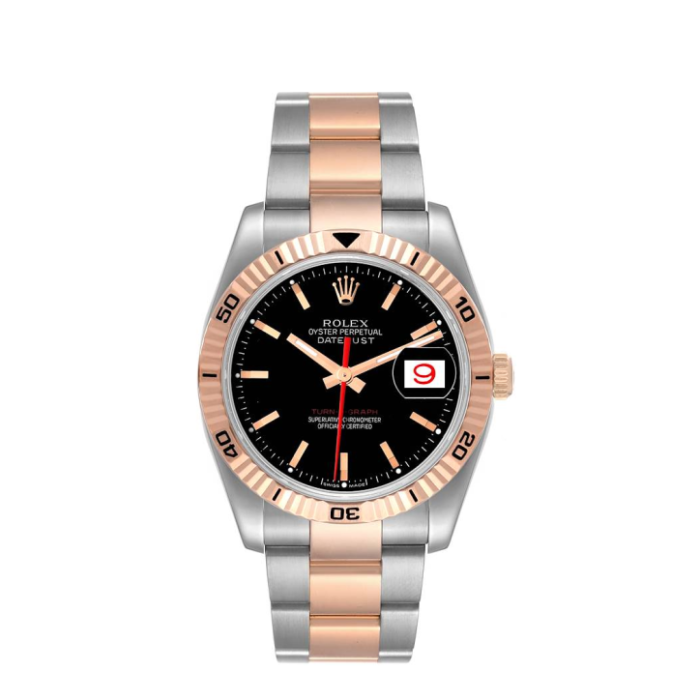 RolexDatejustTurnograph36mm2Tone18kRoseGold StainlessSteelBlackDialFlutedBezelJubileeSteelWatch116261