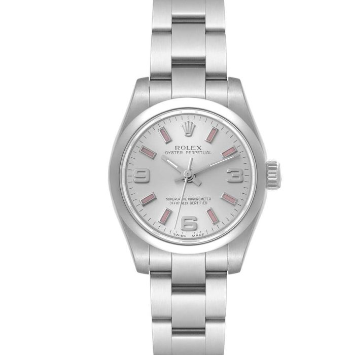 RolexOysterPerpetual26mmStainlessSteelSilverDialPinkIndexWatch176200