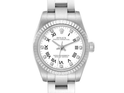 RolexOysterPerpetual31mmWhiteRomanDiamondDialWhiteGoldFlutedBezelStainlessSteelOysterWatch177234