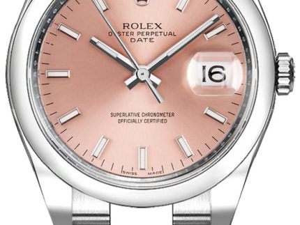 RolexOysterPerpetualDate34mmPinkDialSmoothBezelOysterStainlessSteelWatch115200