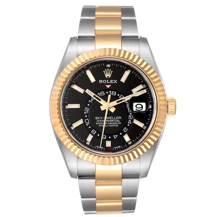 RolexSky Dweller42mm2 Tone18kYellowGold StainlessSteelFlutedBezelBlackDialOysterWatch326933