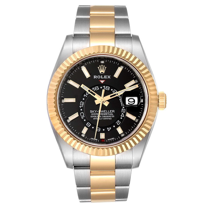 RolexSky Dweller42mm2 Tone18kYellowGold StainlessSteelFlutedBezelBlackDialOysterWatch326933