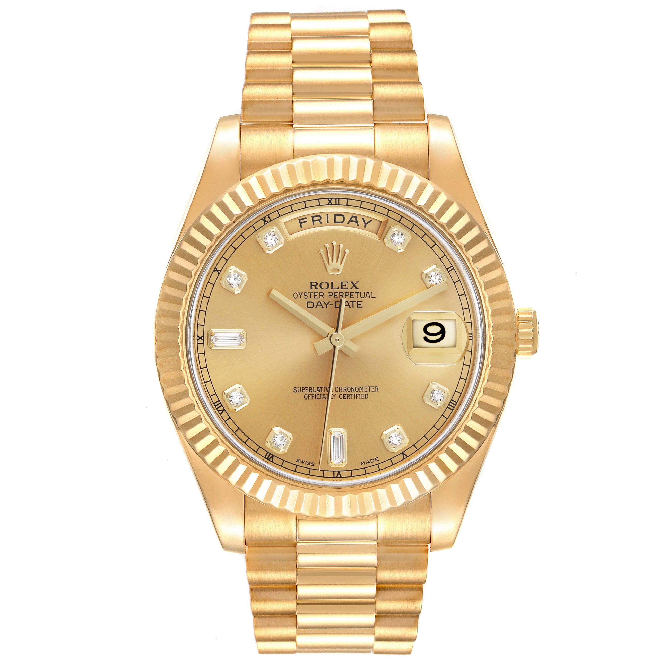 rolex day date ii president 41 yellow gold diamond mens watch 218238 box card 51180 54ef5 scaled