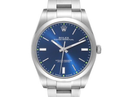 rolex oyster perpetual 39mm blue dial steel mens watch 114300 box card 58372 5dfa0 scaled