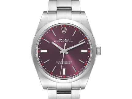 rolex oyster perpetual red grape dial steel mens watch 114300 box card 59347 bcb90 Photoroom