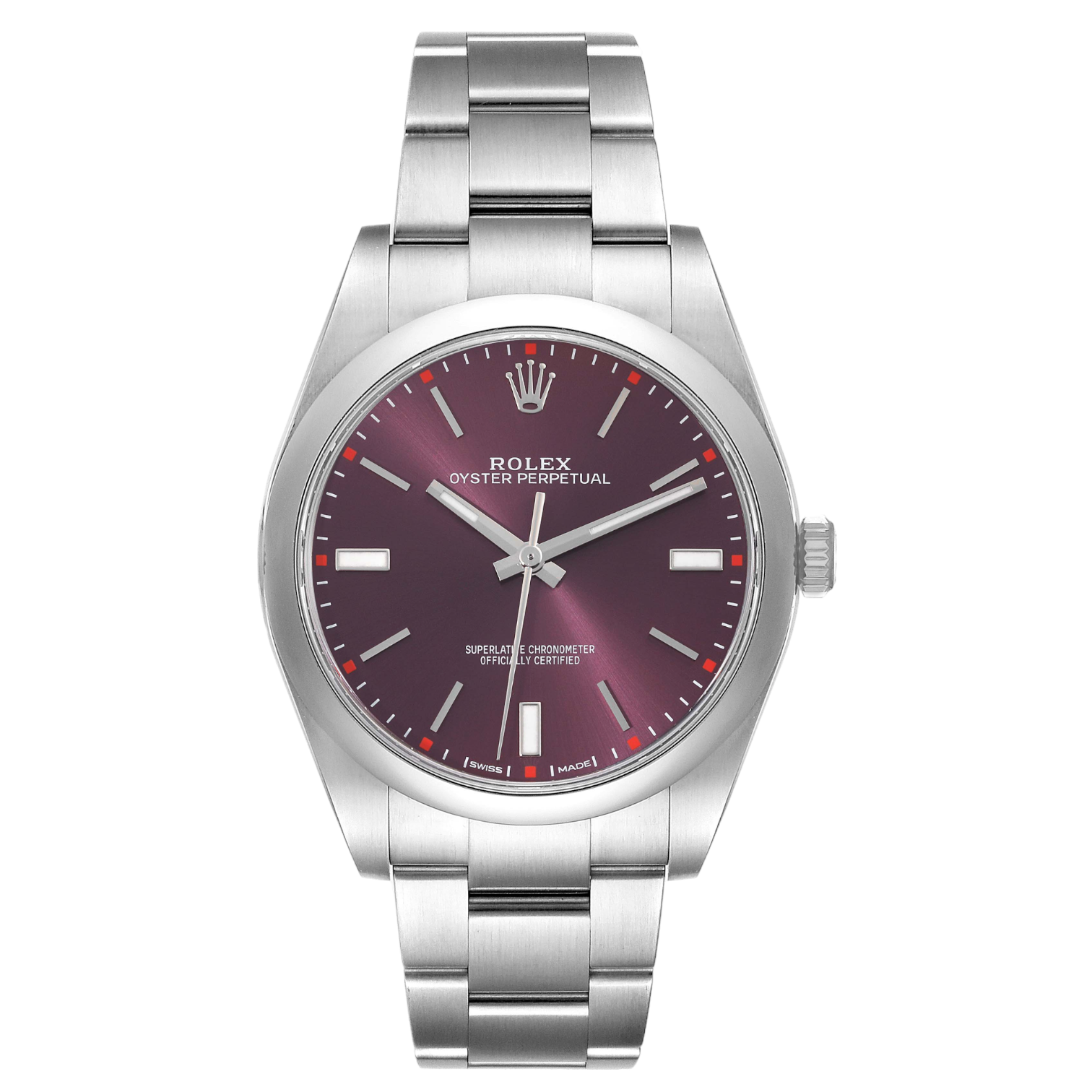 rolex oyster perpetual red grape dial steel mens watch 114300 box card 59347 bcb90 Photoroom