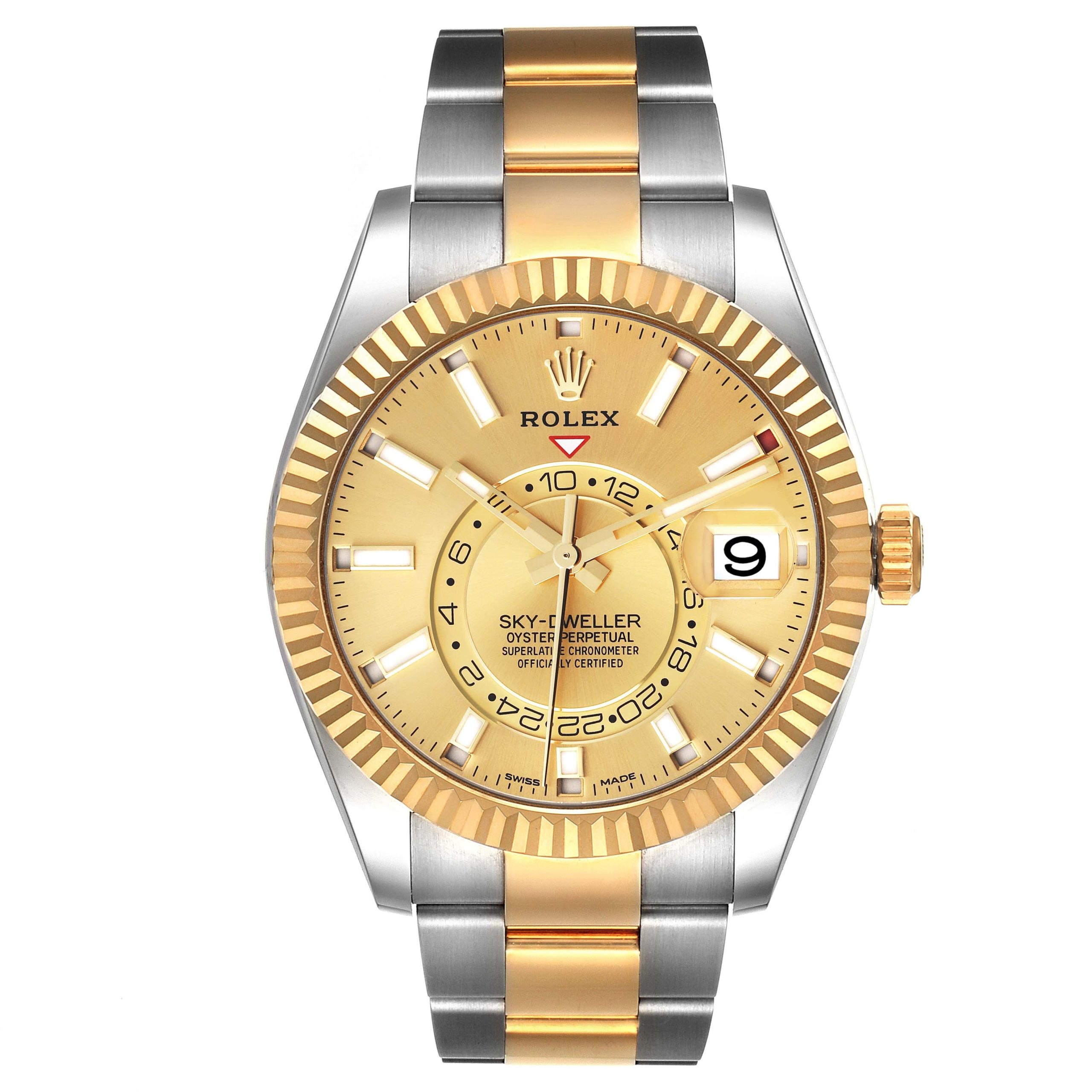 rolex sky dweller steel yellow gold champagne dial mens watch 326933 box card 50517 aef33 scaled