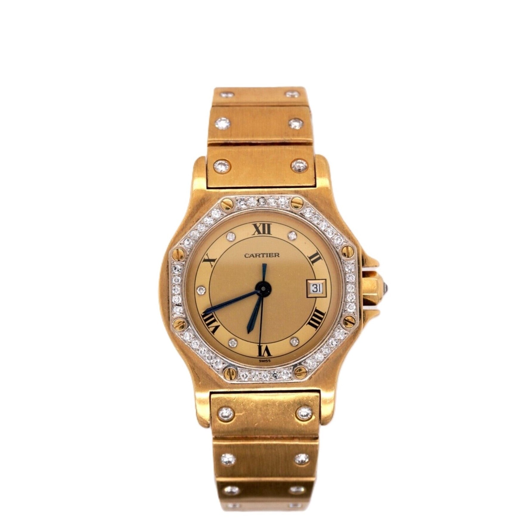 Cartier Santos 26mm | Quartz Gold Dial 18k Yellow Gold Watch