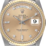 Rolex Day-Date Champagne Diamond Factory Dial on Am Leather Ref 18239BIC