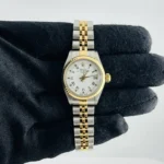 Rolex Oyster Perpetual Date White Roman / Gold Markers Dial on D Link Jubilee Bracelet Ref 6917