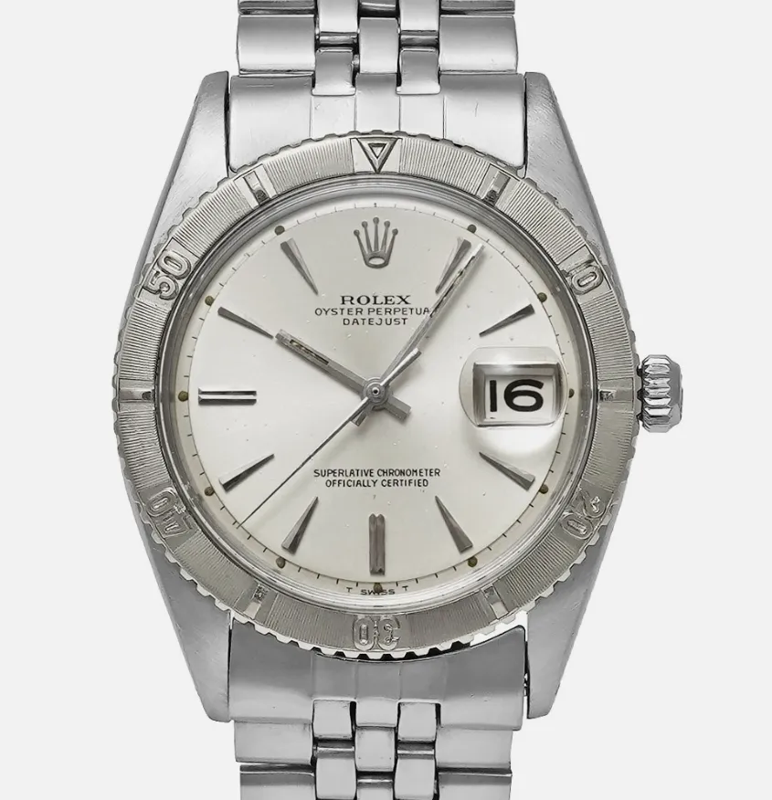 18350220_fcfetw0kf1gwozyqi3vnrpqqee09.webp Rolex Datejust Thunderbird Silver Stick Dial on Folded Jubilee Bracelet Ref 1625 - Image 1