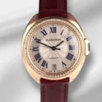 Cartier Cle Silver Roman Dial on Maroon Leather Ref 3854 with Papers 2019