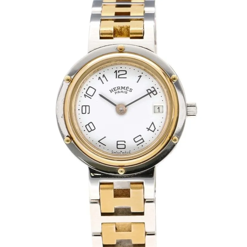 18350368_05l00tm07x2rafujimzdcduopwrs.webp Hermes Clipper White / Arabic Numerals Dial on 2-Tone Bracelet Ref CL3.240 - Image 1