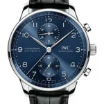 IWC Portugieser Chronograph Blue Dial on Leather Strap Ref IW371606 with Card 2021