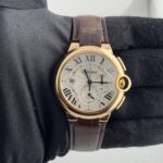 Cartier Ballon Bleu Silver Roman Dial on Leather Ref 3568 with Papers  2014