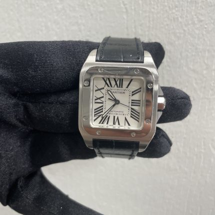 Cartier Santos Silver Dial on Leather Ref 2878 with Papers