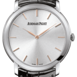 Audemars Piguet Jules Audemars Extra-Thin Silver W Gold Stick Dial on Leather Strap Ref 15180BC.OO.A002CR.01