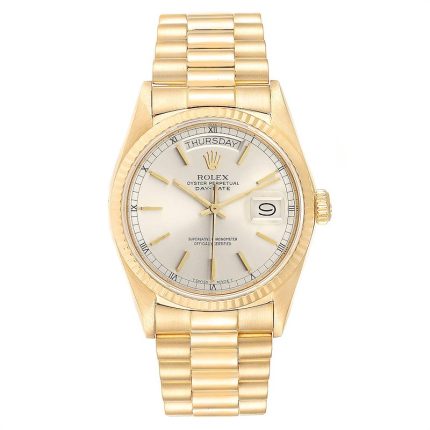 Rolex Day Date Silver Dial W Gold Stick Dial on President Style Ref 18030 with Papers